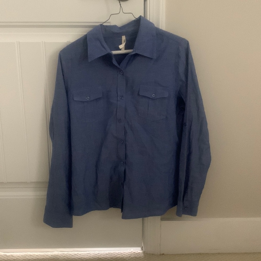Blue button up collared shirt